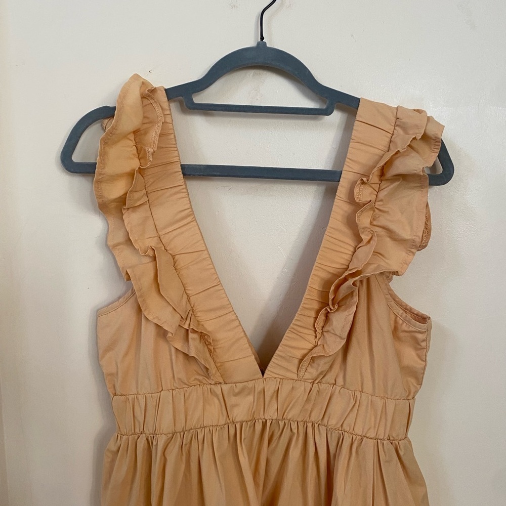 Abercrombie & Fitch Ruffle Tiered Mini Dress Yellow Apricot Babydoll Size MP - Picture 5 of 8